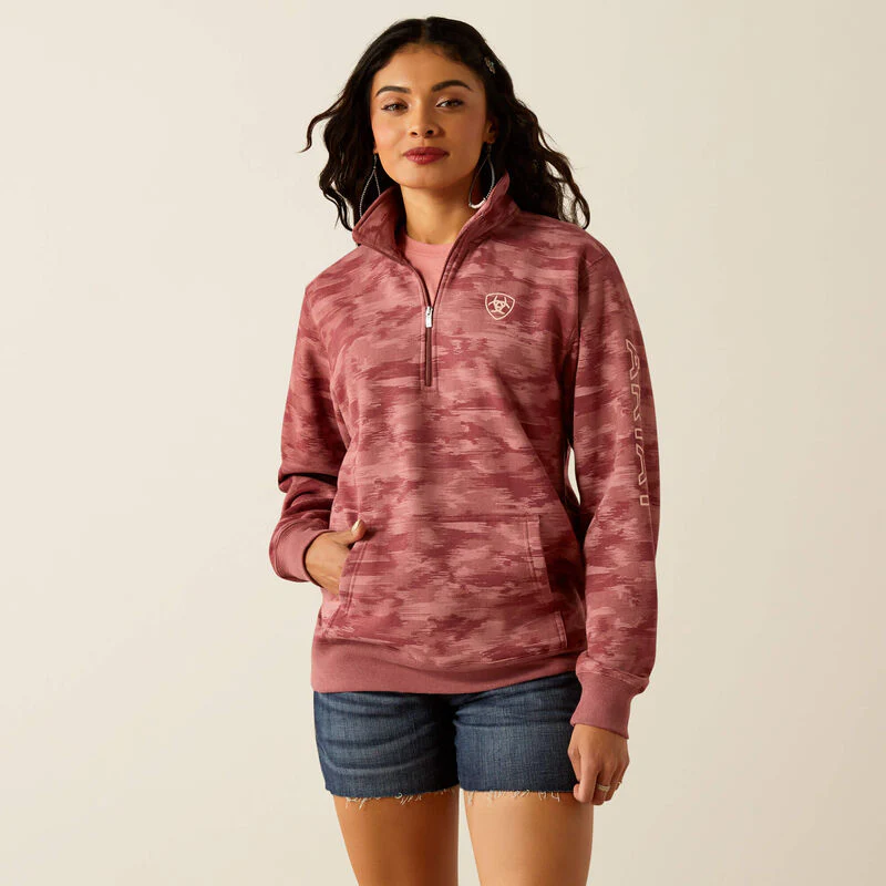 Veste Ariat femme Logo 1/2 zip Long Sleeve Sweatshirt- Mauve Blur Print