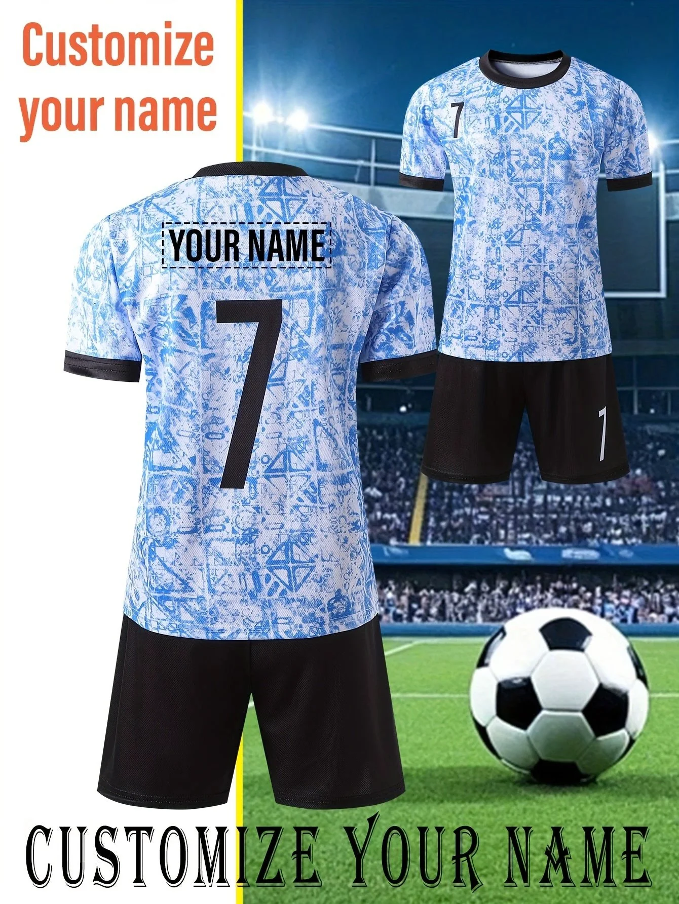 Maillot Football Shorts Personnalisable Enfant Bleu Léger – Image 2