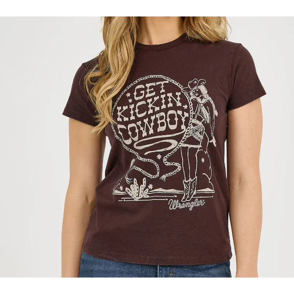 T-Shirt Wrangler Femme Graphic Retro Short Sleeve- Kickin Brown – Image 2