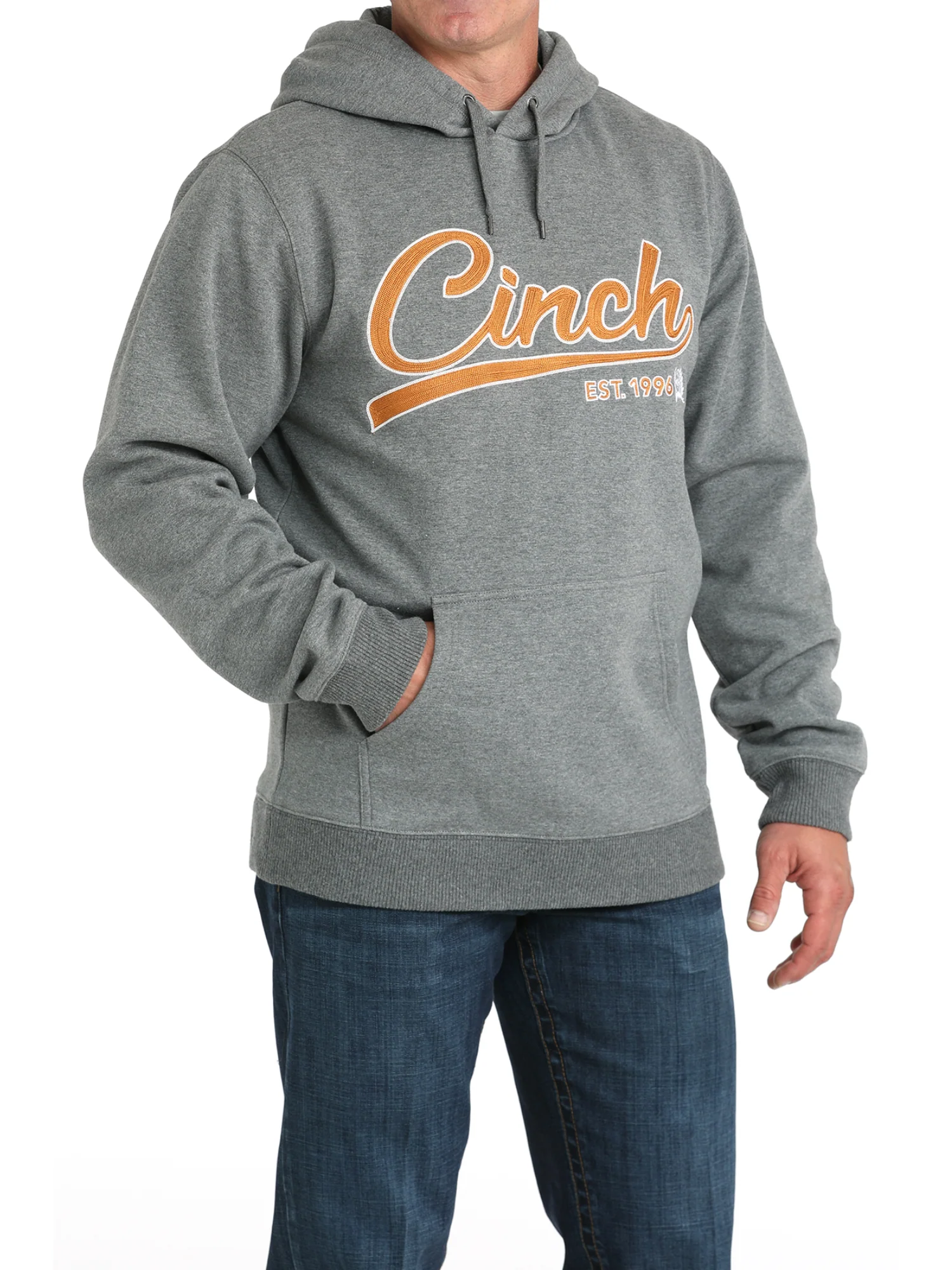 Chandail à Capuchon Charcoal Grey avec Logo Brodé Orange- Homme – Image 2
