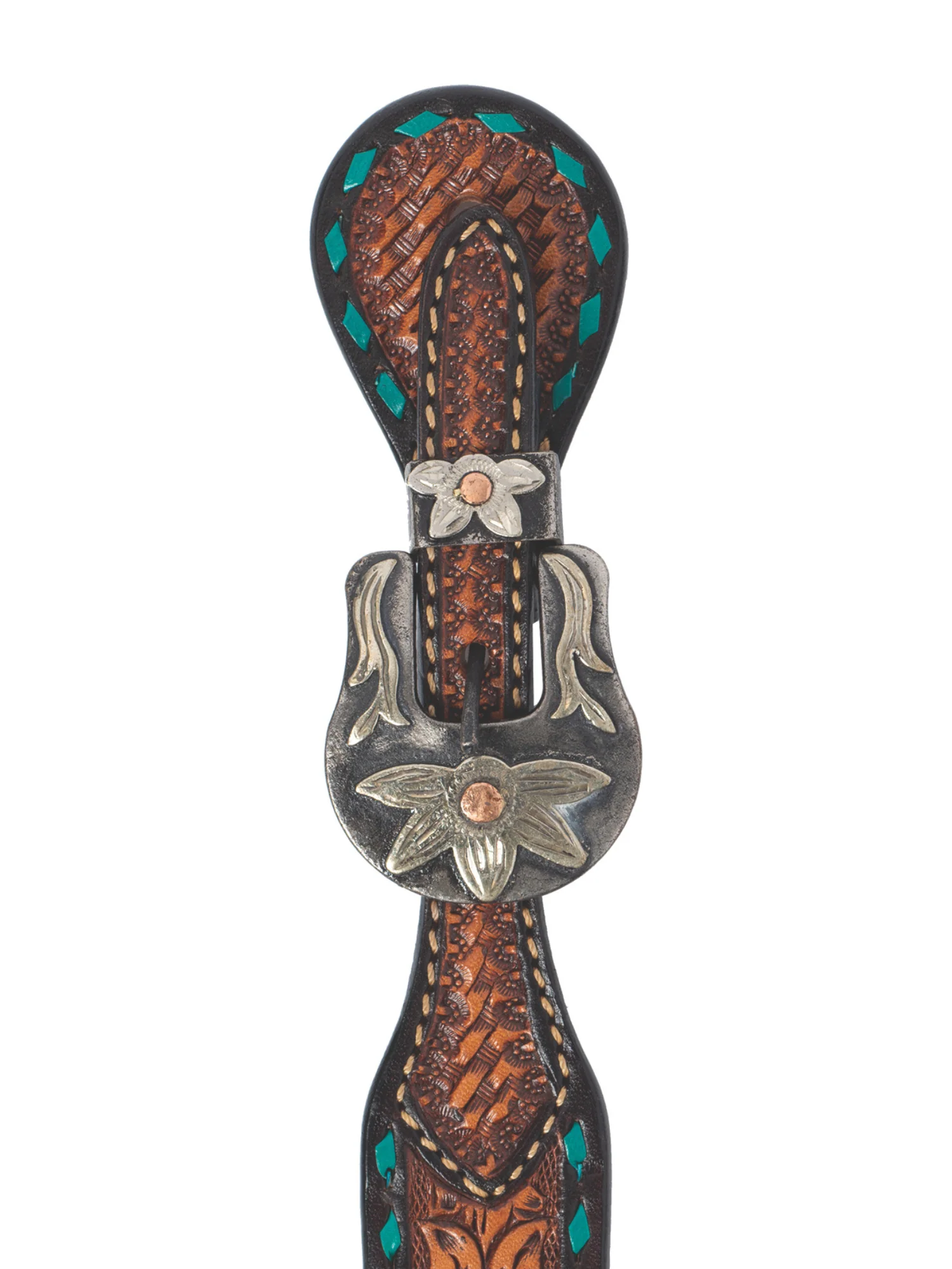 Gances d’Éperons western Turquoise Cross Floral Buckstitch - Adulte – Image 3