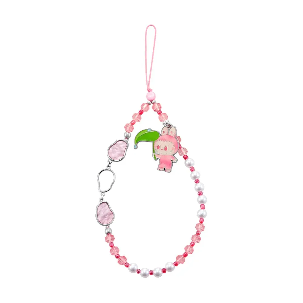 Pop Mart Porteclé Labubu Rose Pâle et Perles Blanches – Image 2