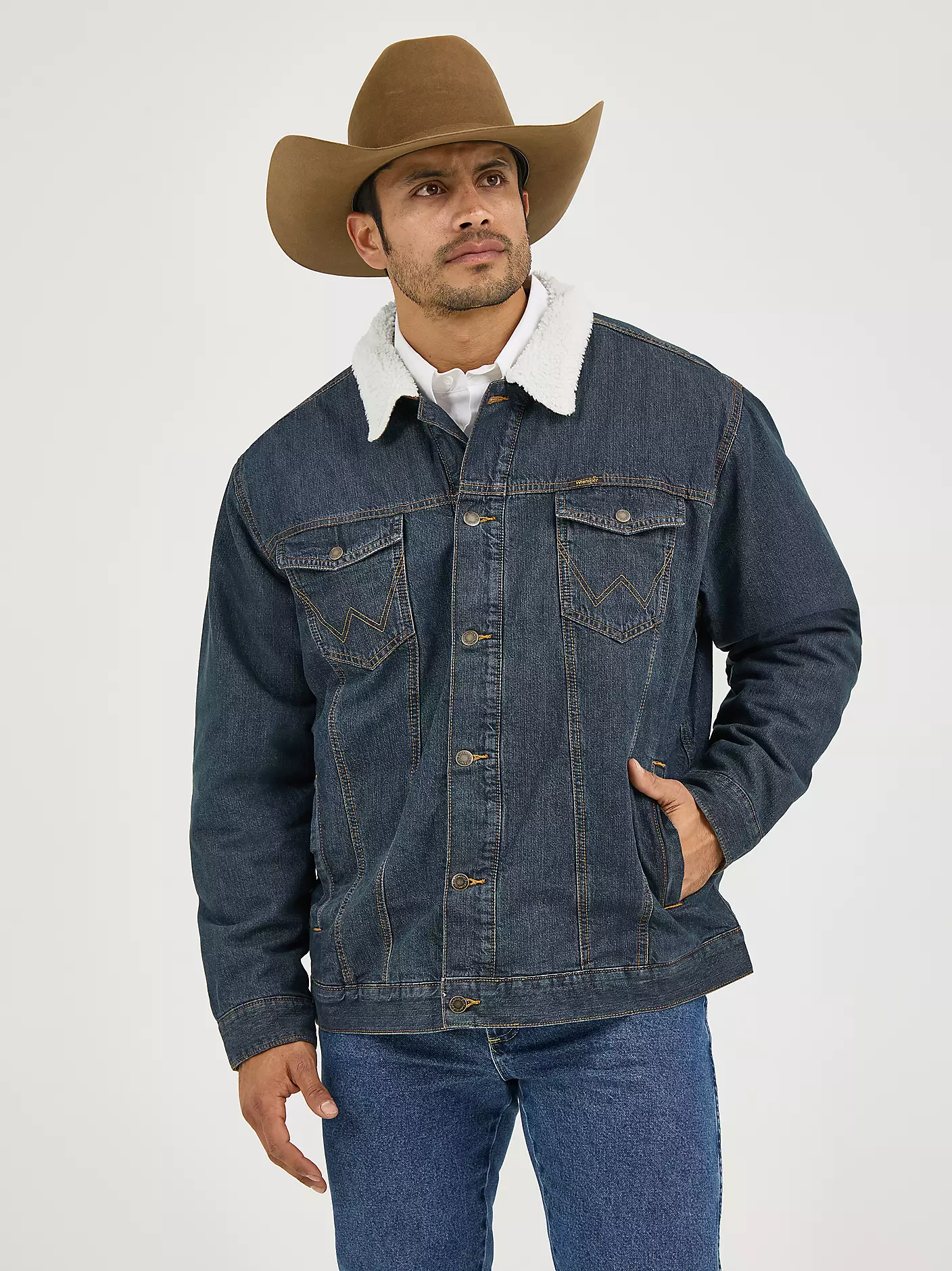 Manteau Wrangler Homme Western Sherpa Lined Denim Trucker Jacket – Image 5