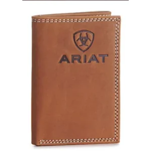 Portefeuille Ariat Men's Tan Embossed Logo Trifold Wallet