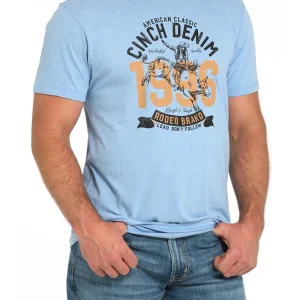 T-shirt bleu pâle à logo western – Homme
