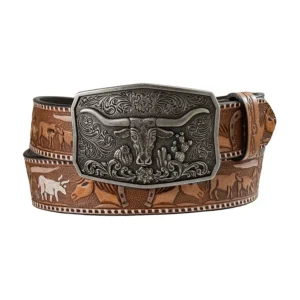 Ceinture western en cuir longhorn vintage - Femme