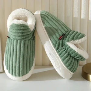 Evshine Pantoufles Fourrure Peluche Vert Menthe Semelle Caoutchouc