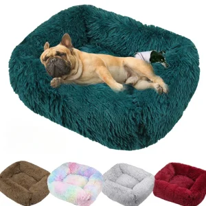 Lit Pour Chien Carré Peluche Lavable Bleu Canard Tailles XS À XL