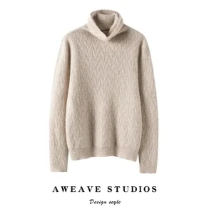 Aweave Studios Pull Cachemire Col Montant Beige Ajouré