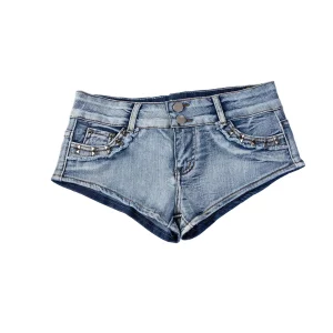 Short En Jean Femme Déchiré Taille Basse Rivets Y2K