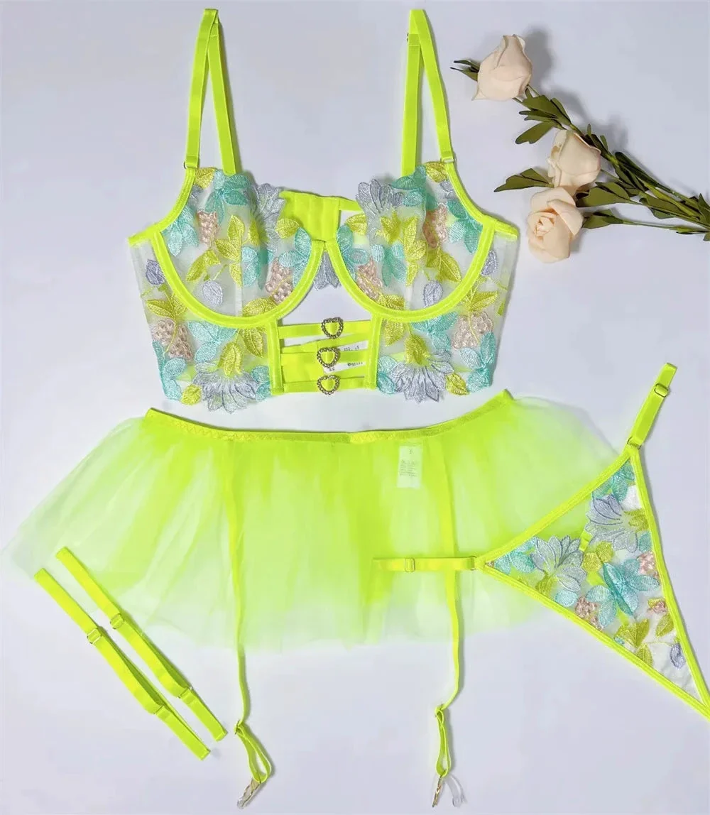 Les Secrets de Léa – Ensemble lingerie maille transparente florale – Béryl – Image 8