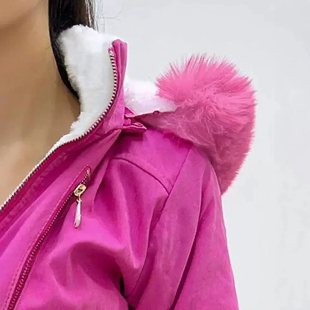 Veste À Capuche Femme Polyester Rose Doublée Polaire – Image 3