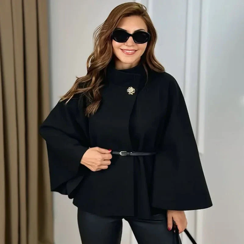Cape Manteau Oversize Noire à Manches Larges Évasées – Image 3