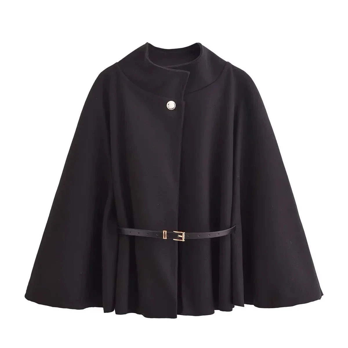 Cape Manteau Oversize Noire à Manches Larges Évasées