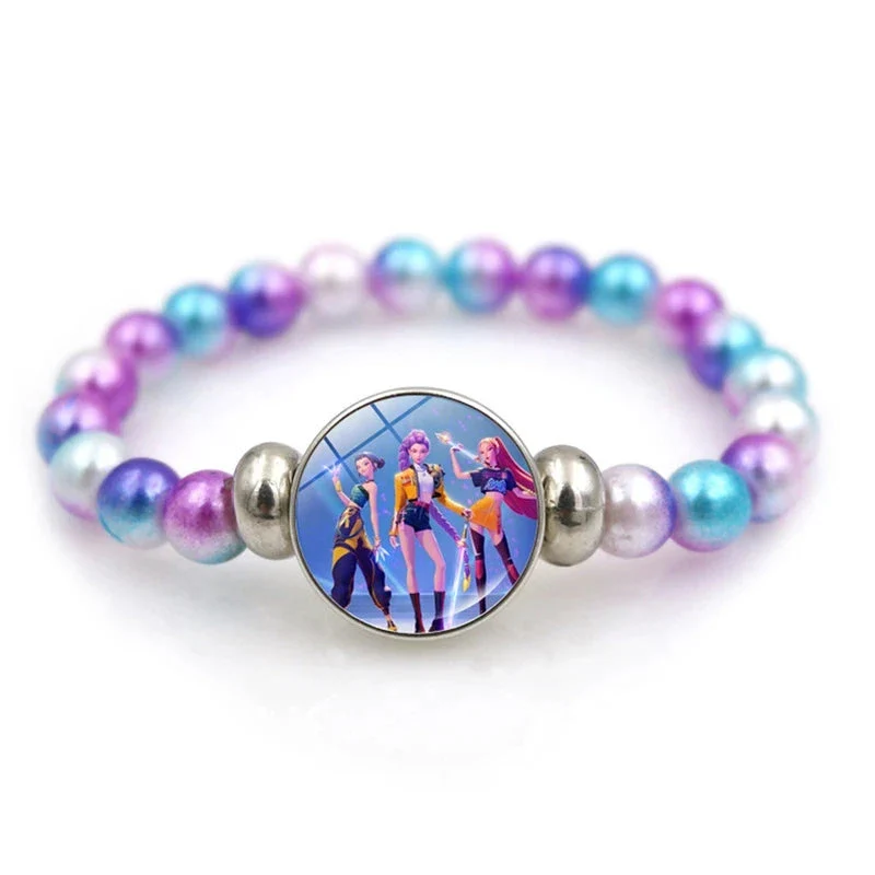 Porte-clés Perles Multicolores Kpop Avec Plaque Ronde Image – Image 2