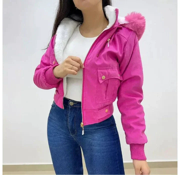 Veste À Capuche Femme Polyester Rose Doublée Polaire – Image 6