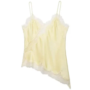 Camisole À Bretelles Satin Polyester Dentelle Jaune Pâle