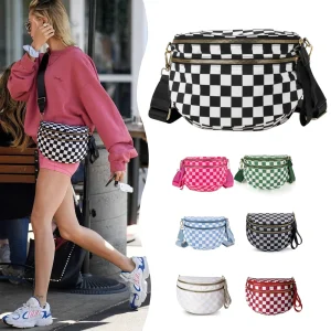 DOYOGIO Sac Banane Carreaux Noir Blanc Nylon Voyage
