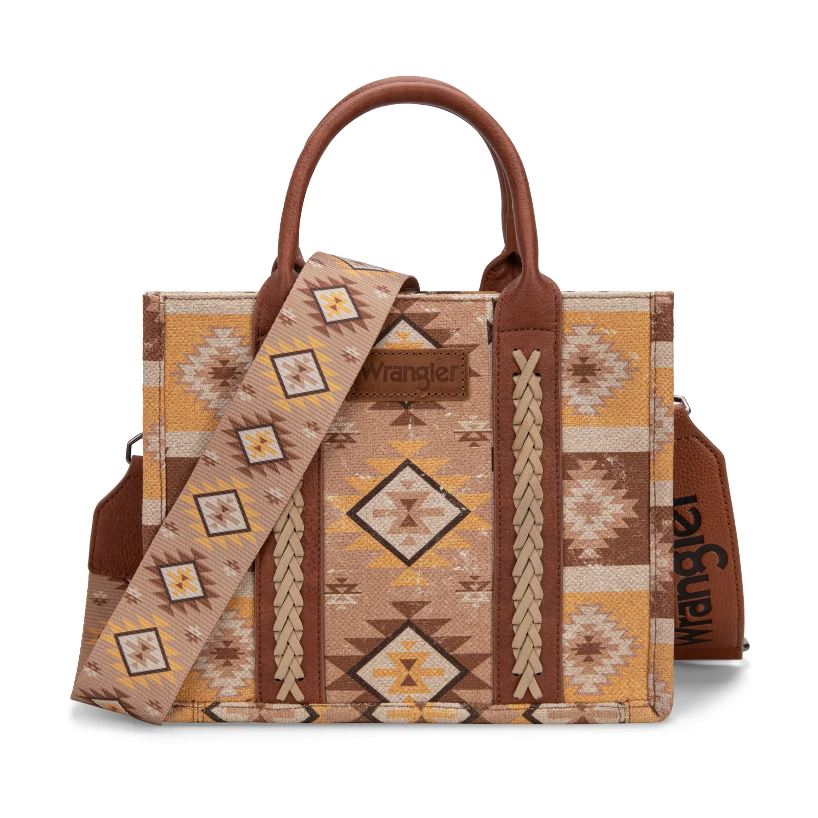 Sacoche Wrangler Aztec Pattern Dual Sided Print -Tote/Crossbody - Tan