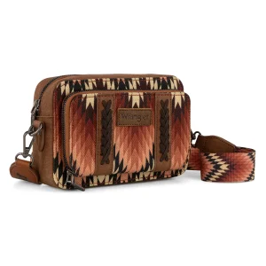 Sac Wrangler Southwestern Pattern Dual Sided Print Crossbody Purse With Wallet Compartment -Brown