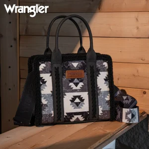 Sac Wrangler Sherpa Southwestern Print Small Canvas Tote/Crossbody Black