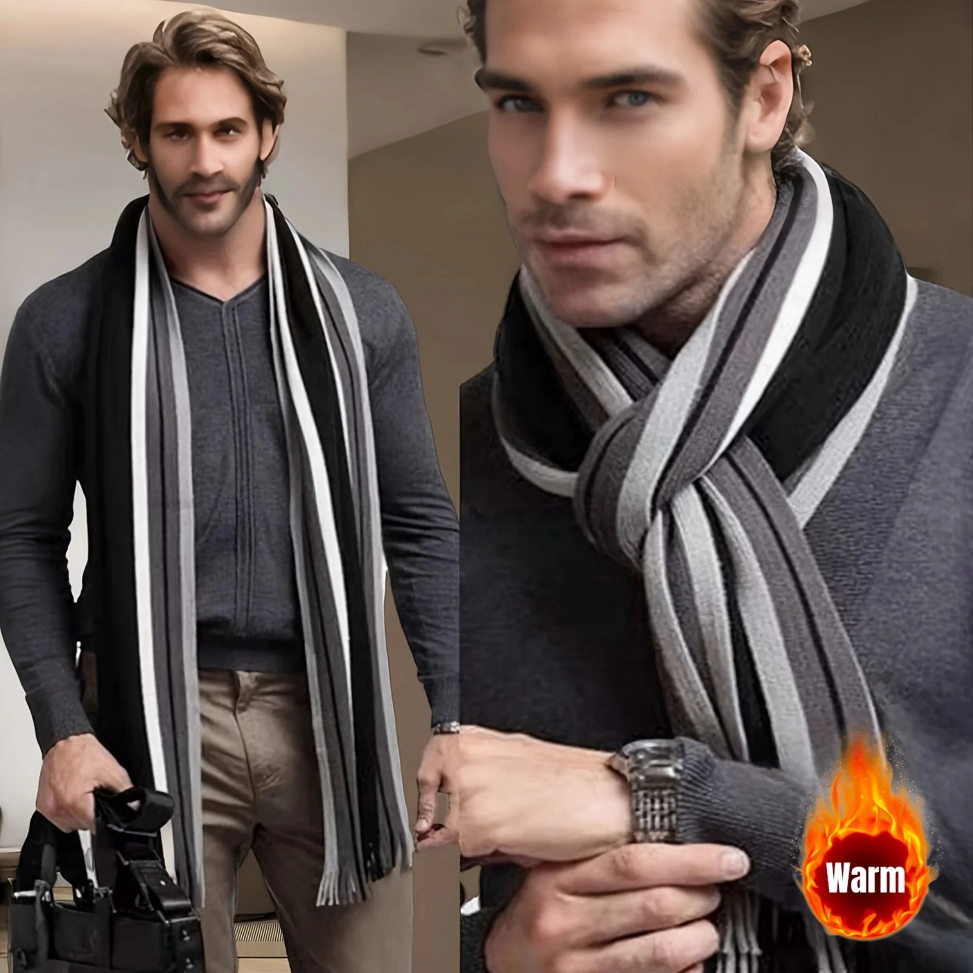 Écharpe Homme Rayures Tricot Acrylique Doux Limitée – Image 3