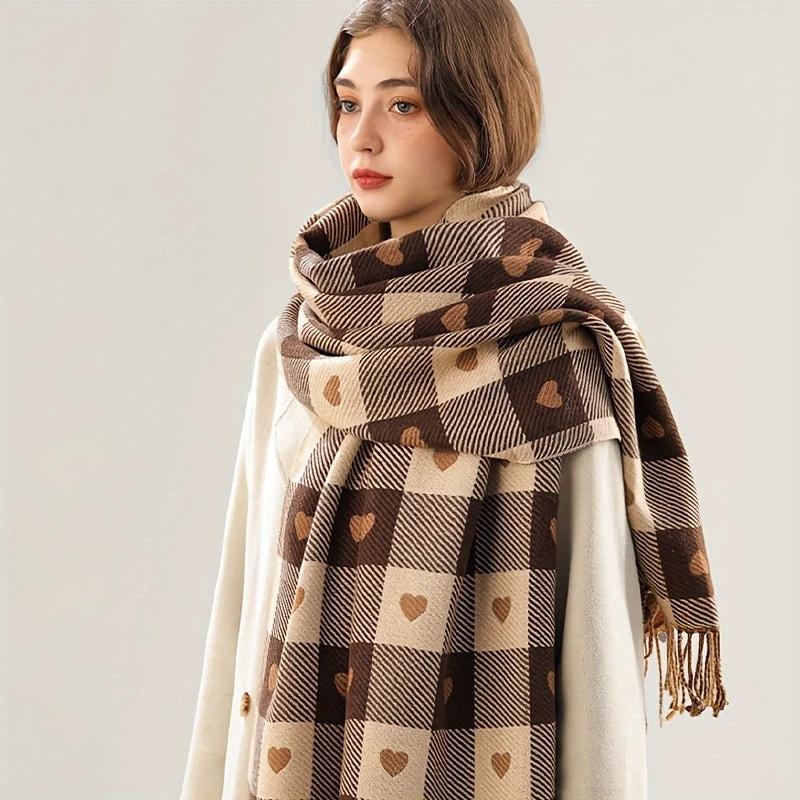 Écharpe Vintage Imprimé Coeurs Noir Marron Velouté Exclu – Image 3