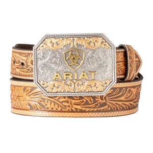 Ceinture Floral Embossed Tapered Tan - Homme