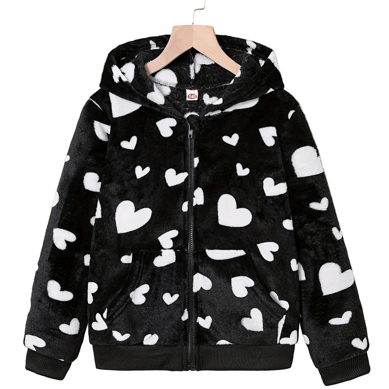 Cardigan À Capuche Zippé Imprimé Cœur – Image 3