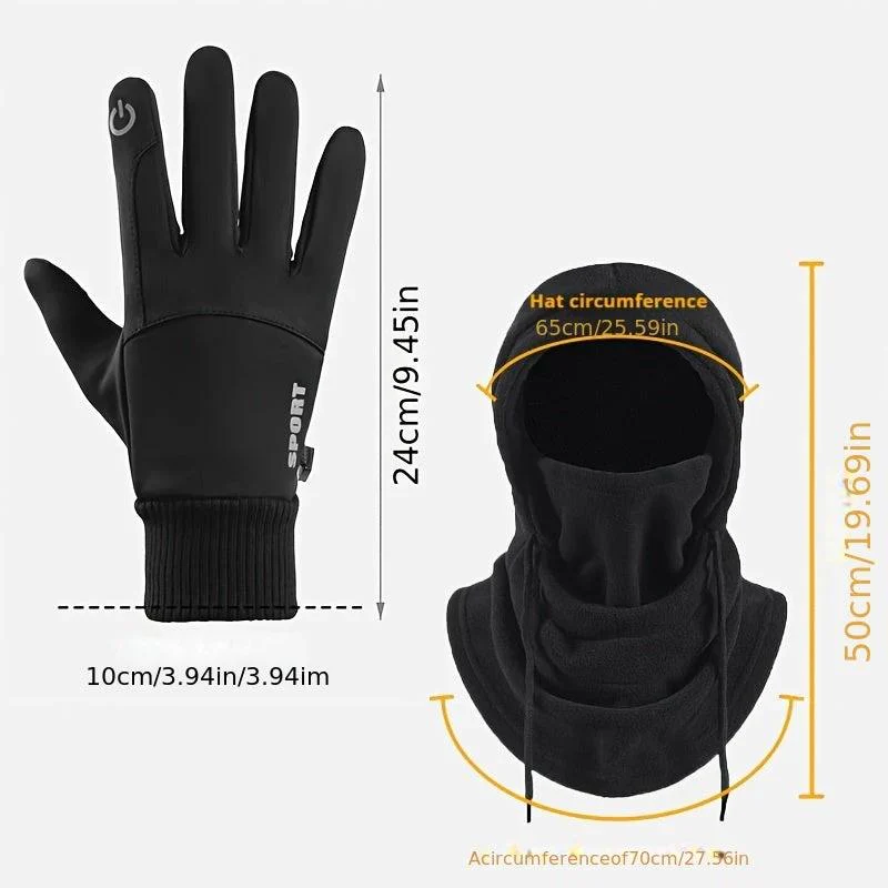 Set Hiver 2 Pièces Cagoule Et Gants Épais Unisexe Noir Pour Sports De Plein Air Et Trajets Quotidiens Chaud Léger – Image 6
