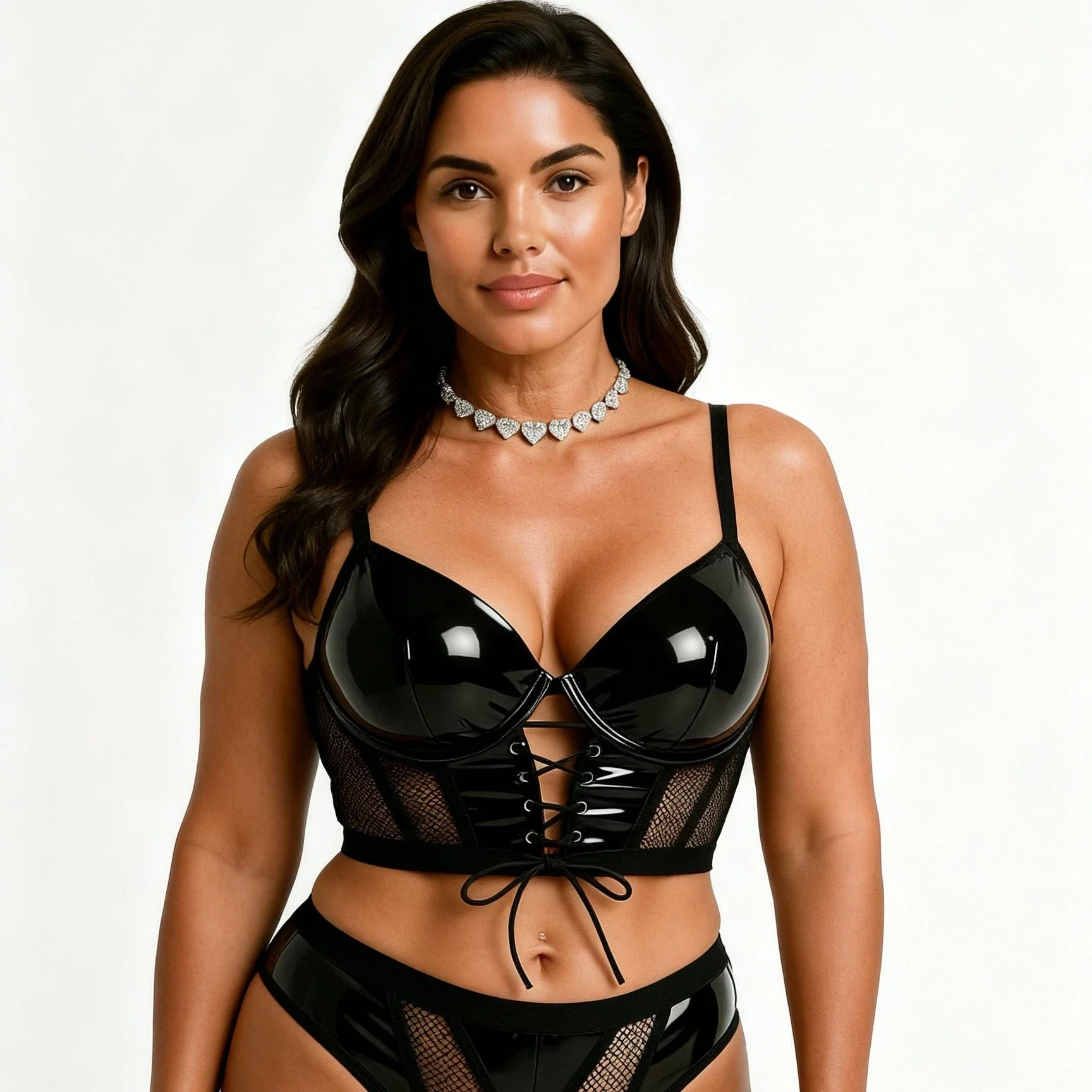 Les Secrets de Léa – Ensemble lingerie bustier et culotte patchwork PU & maille – Athéna – Image 5